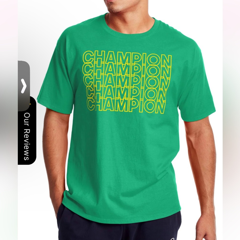 Champion Men’s Short Sleeve‎ Medium Shirt Green with Neon Green Letters